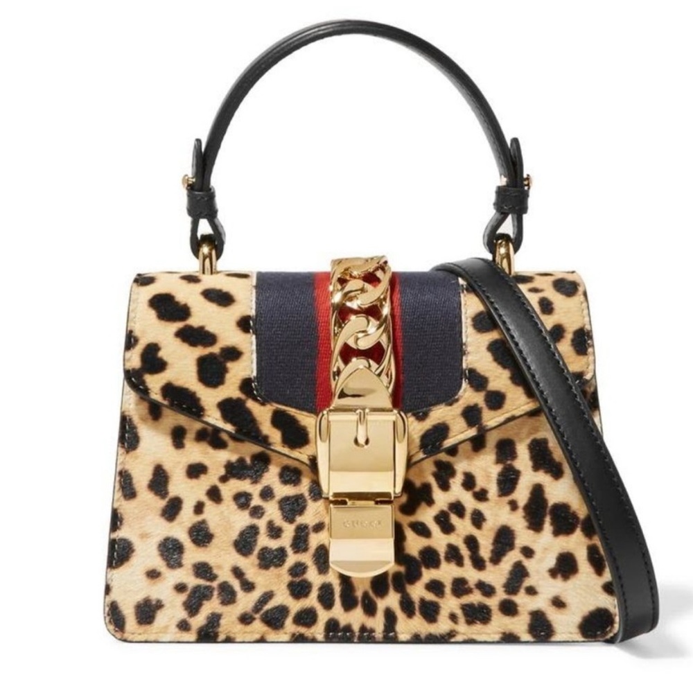 Gucci “Sylvia” leopard print calf hair handbag